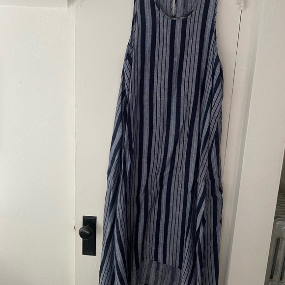 Lord & Taylor Blue Striped Sleeveless Linen Midi Dress Size Large - Picture 2 of 5